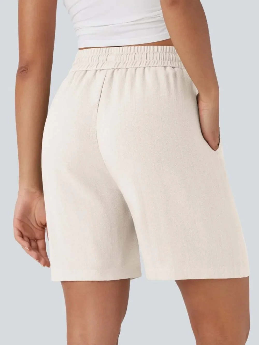 Halara High Waisted Drawstring Casual Linen-Feel Shorts with Pockets